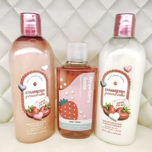 🍓 Strawberry Pound Cake & Strawberry Soda Set 🍓 3 Full-Size Bath & Body Works